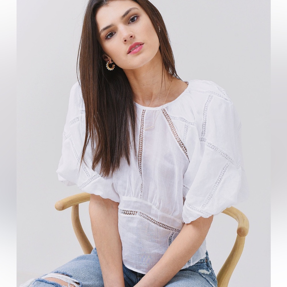 FRAME inset lace puff sleeve blouse size small